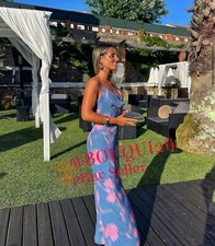 ZARA NEW LONG STRAPPY PRINTED DRESS COWL NECKLINE BLUISH REF: 3141/008