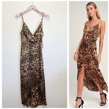 NWT LULUS Coraline Leopard Print MIDI Dress! Wrap S Small NEW Faux Wrap Animal