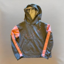 Nike Dri-Fit Girls Size S Hoodie Gray/Pink Logo Sweatshirt Kangaroo Pocket