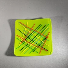 Green Art Glass Trinket Dish 5" x 5" Signed T.P. Marshall May 2012