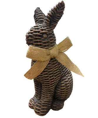 Easter Woven Bunny Decoration with Linen Bow, Brown, Indoor and Garden Decor-Big