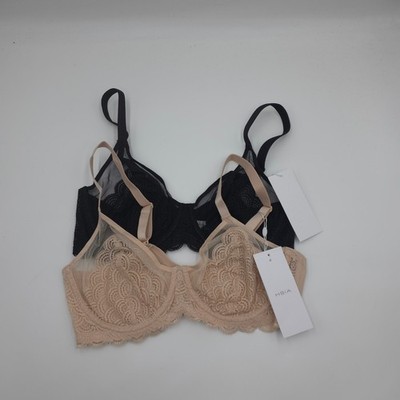 HSIA Bundle of Two Mermaid Scales Lace Unlined Bra Black Beige Size 38DDD