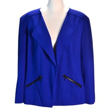 Chico's Open Front Zip Pocket Jacket Office Spring Blue Size 3 XL Stretch Blazer