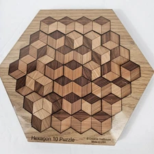 NEW Hexagon 10 Piece Brain Puzzle Cherry Alder Wood Creative Crafthouse USA Made