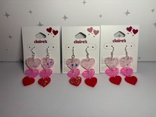 Claires Triple Heart Valentines Day Drop Dangle Earrings 2.25 in