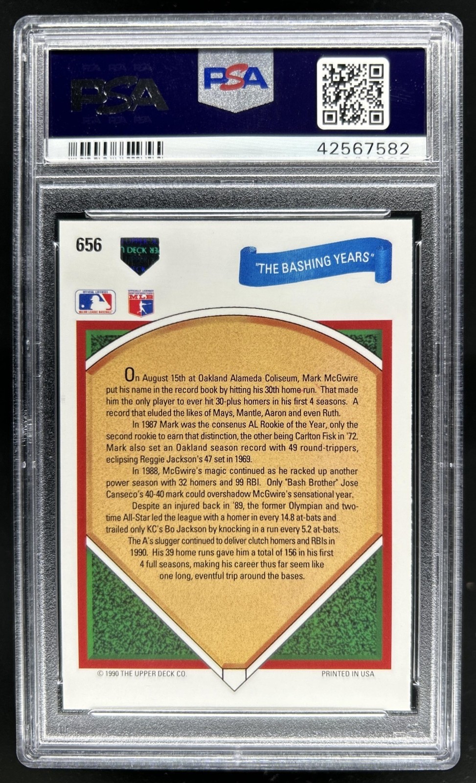 1991 Upper Deck Mark McGwire "The Bashing Years" #656 PSA 10 GEM MINT view 2