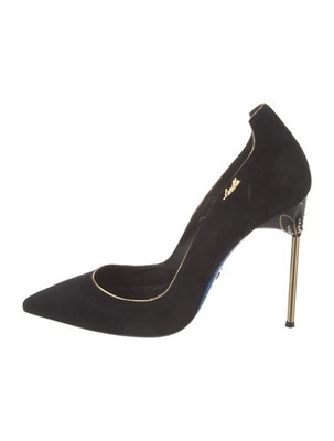 LORIBLU Black Suede Studded & Logos Accents Pumps Size 11 IT 41 Very Good Cond.