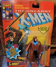 Toy Biz 1992 Gambit Action Figure Uncanny X-Men W/Trading Card & Power Kick NEW