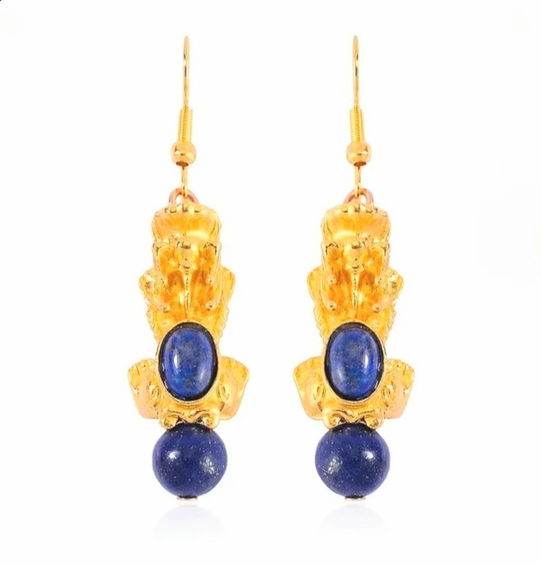Genuine Blue Lapis 16.25ctw ~ Dragon Ion YG Plated Earrings. Unused 