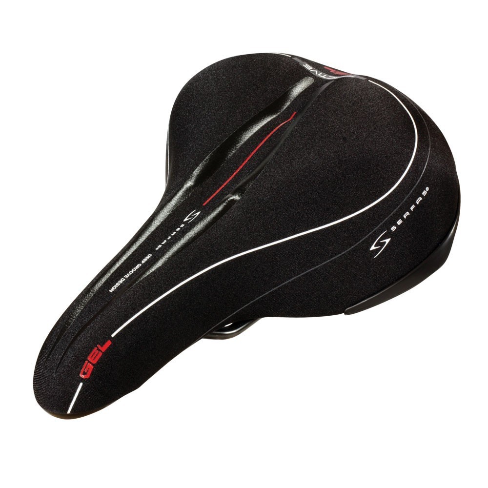 Serfas reactive gel/ foam with lycra cover saddle.   MTB, bmx, hybrid or e bike.