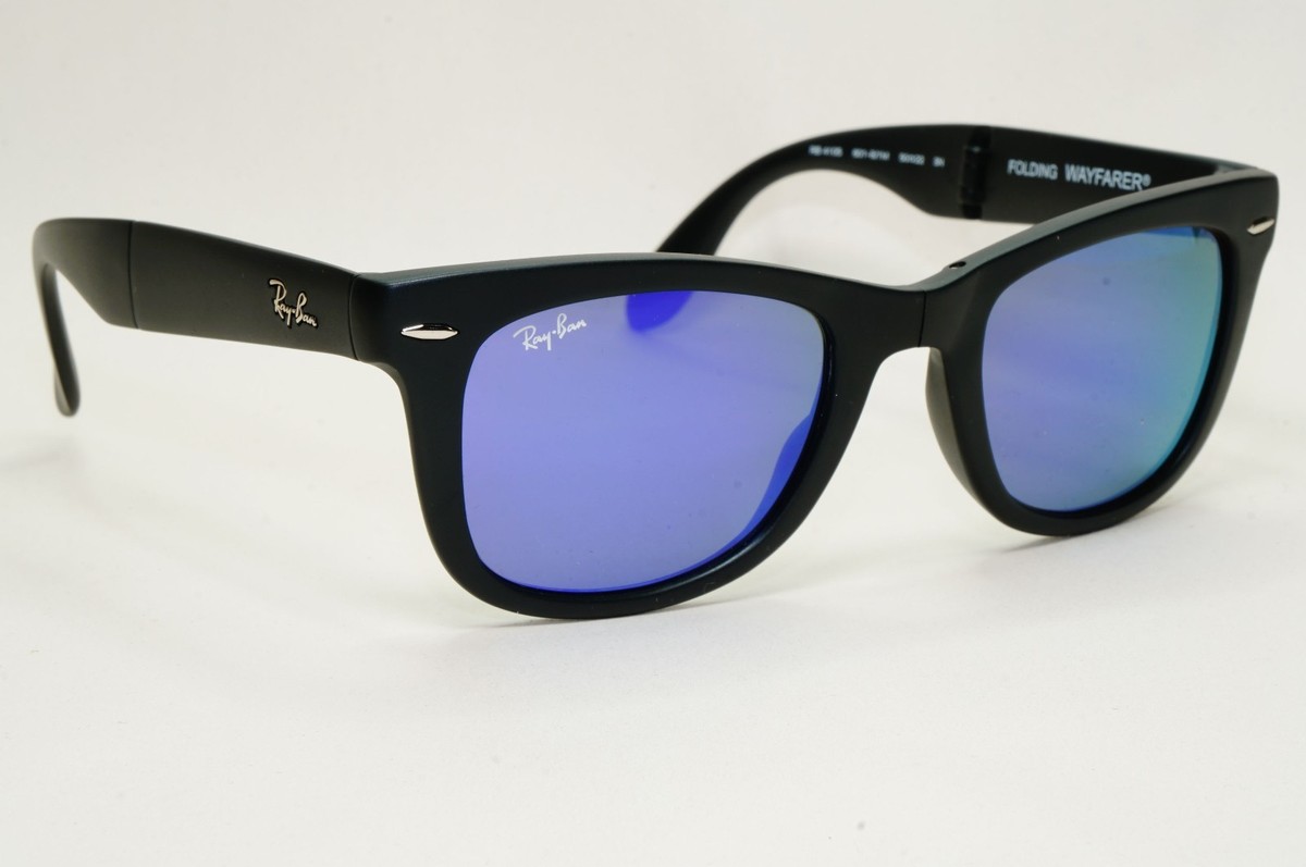 Ray-Ban Sunglasses Folding Wayfarer Black Matte Purple Mirror RB