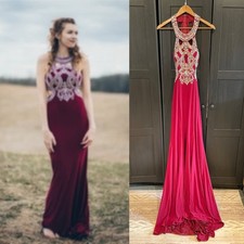 Splash Prom Dress Formal Gown Red Maroon Burgundy Rhinestone Long Women  s Sz 0