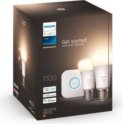 Neu PHILIPS HUE White LED Starter-Set E27 1050lm 2x A60 + Bridge Bluetooth 2700K