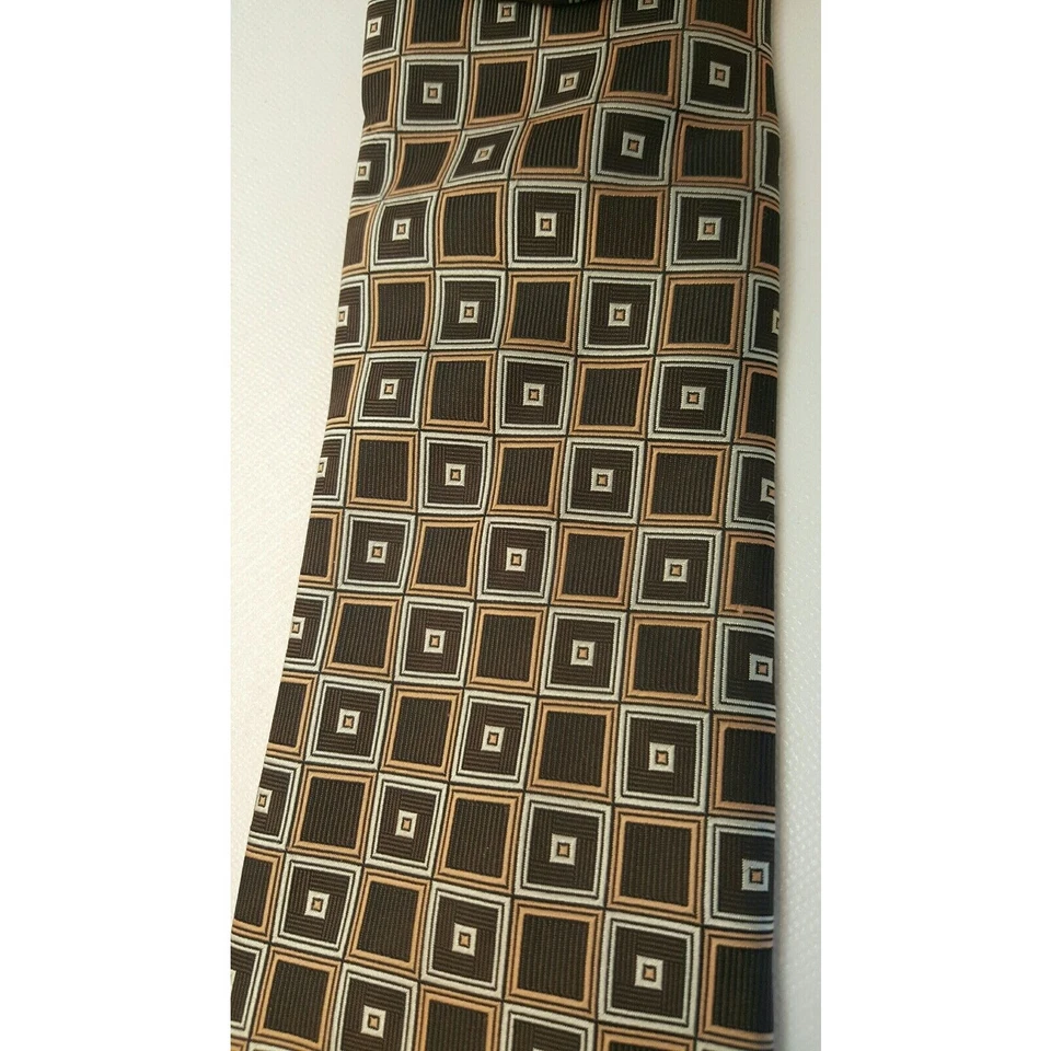 Alexander Julian Tie Brown Geometric Handmade 100% Polyester Squares Profession - Image 3 of 4