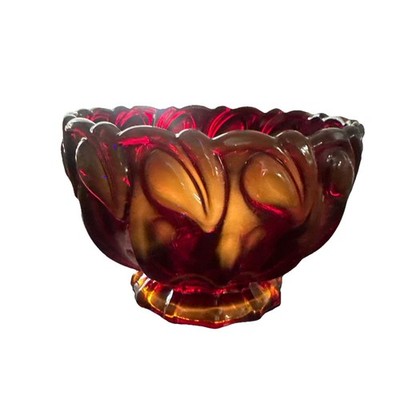 Glow Vintage AMBERINA Tiara Indiana Glass Bowl Sunset Deep Red Calla Lily
