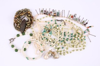 Green Tone Jade Boho Multi Strand Cultured Pearl Jewelry Collection x 10 291 g