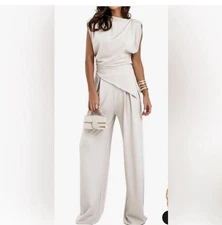 Ariana Two Piece Travel Set, Cream/ Apricot,  Comfy, Non Wrinkle, Size Small