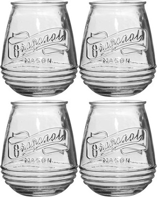 Set of 4 Stemless Wine Glasses 21 Oz. Original Mason Vintage Beverage Glasses