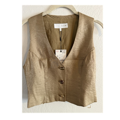 Zara Gold Viscose Button-Up Sleeveless Vest, Size S, 7484/163/704