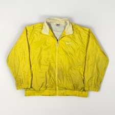 VTG Nike 90s Mens 2XL Windbreaker Yellow Zip Check Swoosh Track Vented Distress