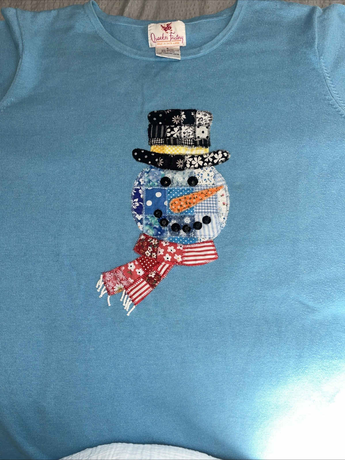 Quacker Factory Women's Blue Patchwork Snowman Be… - image 1