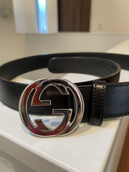 GUCCI Silver-Tone Buckle Leather Belt 80cm for Men-image