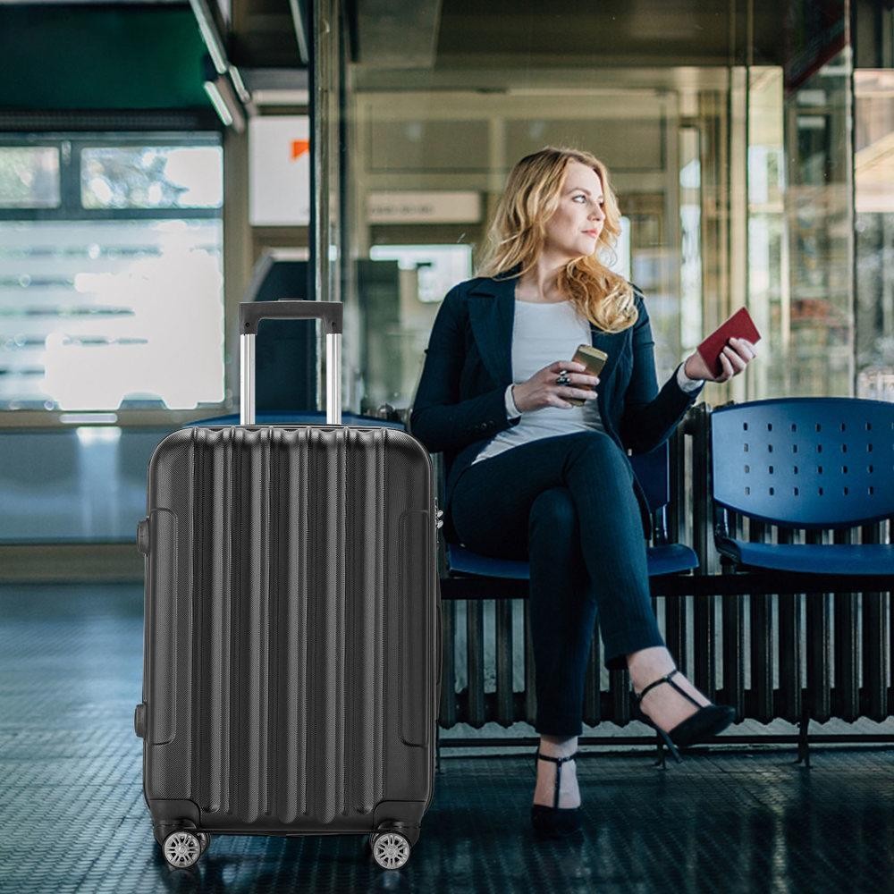 4 Piece Luggage Set Suitcase Spinner Hardshell Lightweight TSA Lock Black