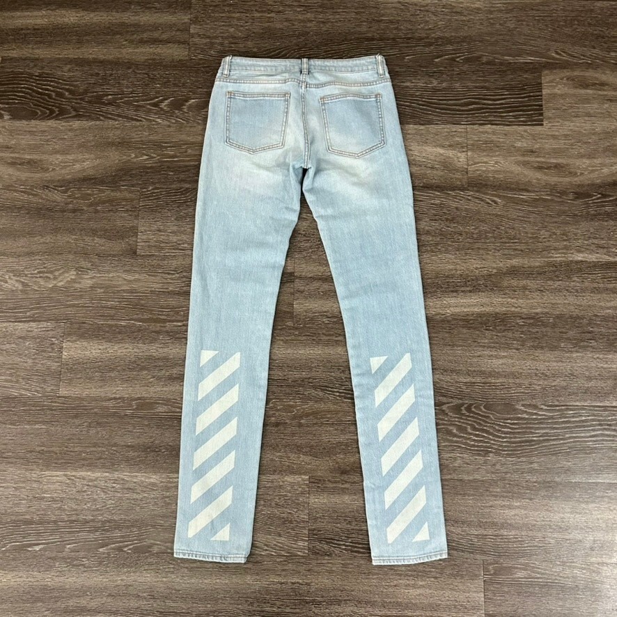 EUC Off-White Diagonal Stripe Patchwork Slim Jean… - image 5
