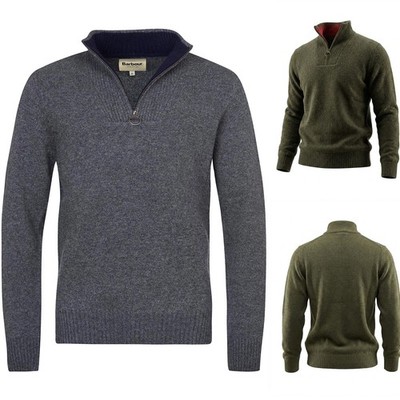 BARBOUR MENS NELSON ESSENTIAL HALF ZIP SWEATER DESIGNER LAMBS WOOL JUMPER KNIT