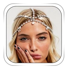 Crystal Head Chain Jewelry 20s Rhinestone Headpieces Vinatge Hair Silver-Boho
