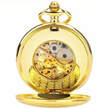 1Pc Hook Buckle Clasp Round Dial Shape Men's Mechanical Retro Pocket Watch,