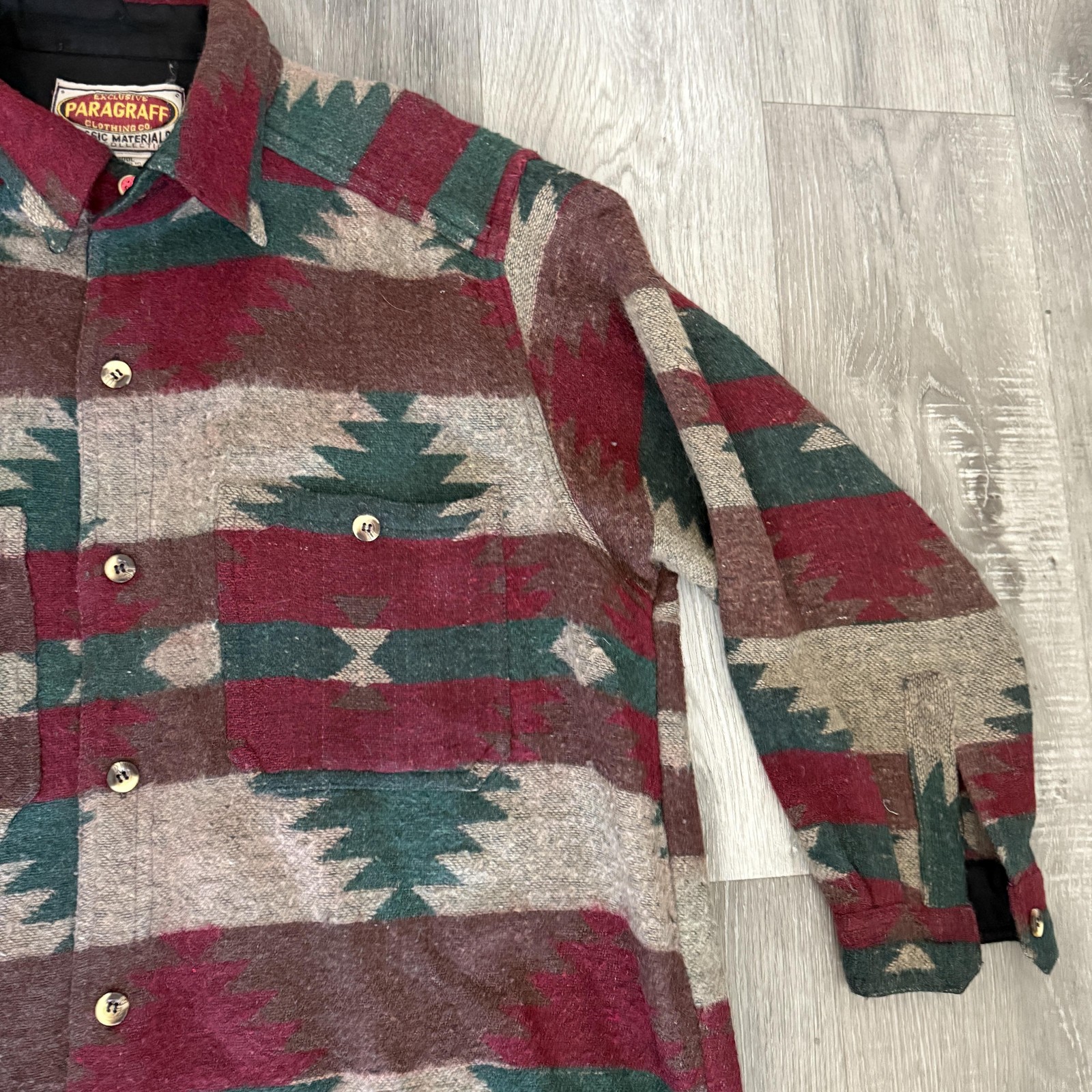 Vintage Paragraff Shirt Mens Small Aztec Southwest Wool Blend Button Up 90s