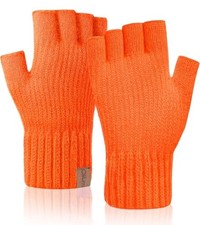 Winter Fingerless Gloves for Men Women,Warm Knitted Half Finger One Size Orange