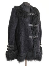 Giacca gotica John Galliano 2003 vintage pelliccia mohair orlo pelle toggle, taglia 42