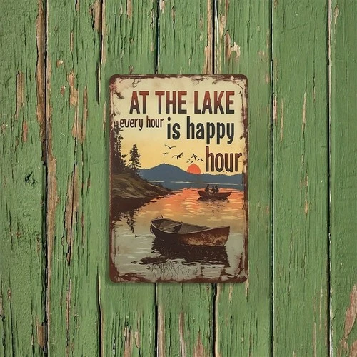 Vintage Lake Beach House Decor Lake Tin Sign Gift Lakehouse Home Outdoor Camping