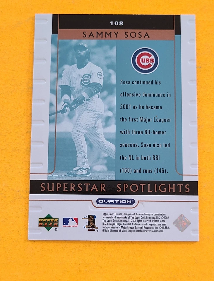 2002 Upper Deck Ovation #108 Sammy Sosa - Image 2 of 2