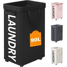 Optish Laundry Basket with Wheels, 90L Rolling Laundry Hamper with Wheels, Large
