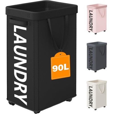 Optish Laundry Basket with Wheels, 90L Rolling Laundry Hamper with Wheels, Large