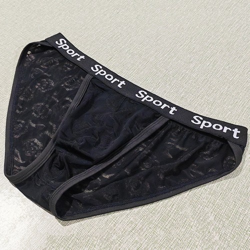 High Cut Rose Jacquard Lace Men's Underwear Breathable Nylon Ice Silk Briefs - Picture 9 of 13