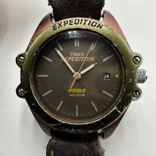 Timex Expedition Watch Women Brown Green Indiglo Dial Nylon Band New Battery 8"