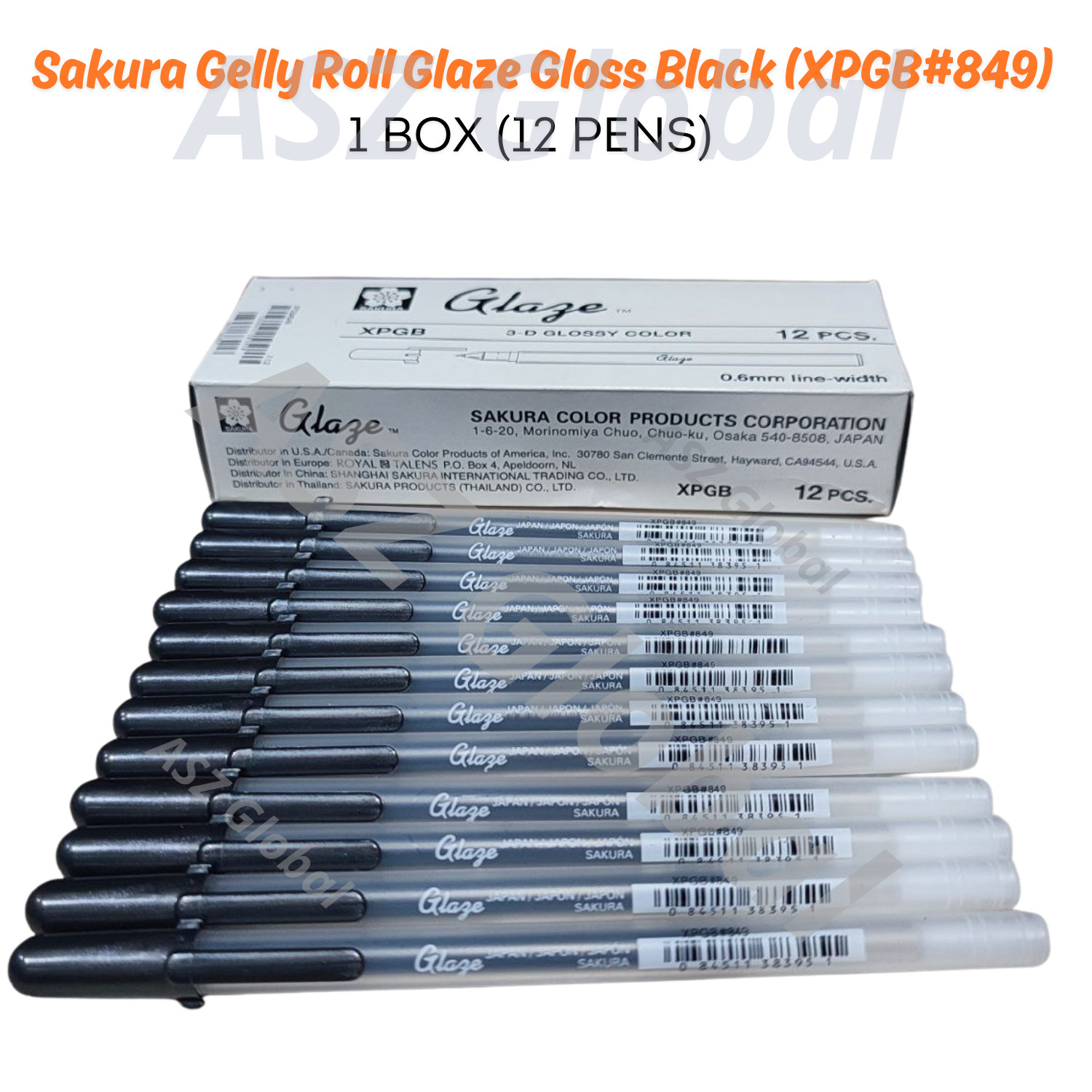 Sakura Gelly Roll Glaze Gloss Black  #849 0.8mm 3D Gel Ink Pen 12 Pens