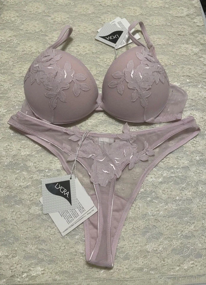 Conjunto de Tanga Sujetador Push Up Colección La Perla Ninfea 34D S Lila Púrpura Foto 3 de 3