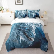 7Pcs 3D Dragon Comforter Set & Collection - King Size King (7-Piece) Blue