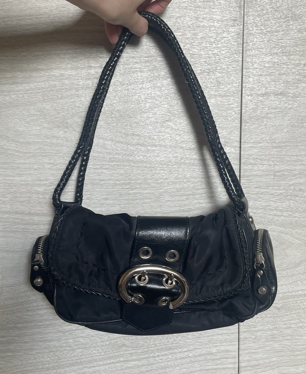 Francesco Biasia Y2K Black Nylon Leather Stitched Strap Shoulder