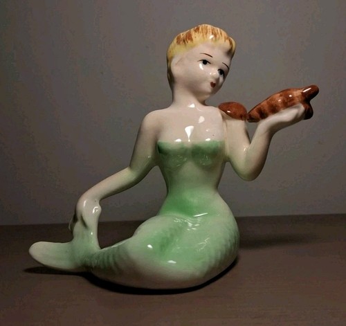 Vintage 1950s Ceramic Mermaid Aquarium Bubbler Figurine Japan
