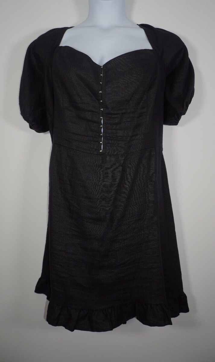 chinese dress ladies Reformation Elana Black Linen Mini Dress