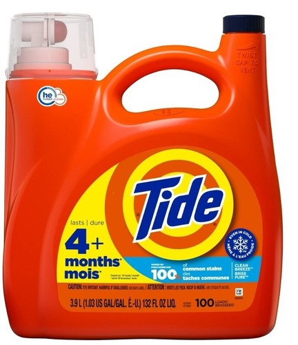 Detergente liquido per bucato Tide, brezza pulita, 100 carichi, 132 fl oz, compatibile HE - Foto 8 di 10