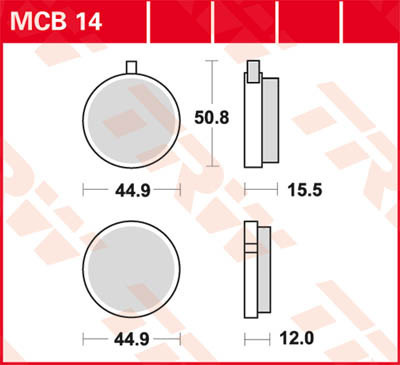 Plaquettes de frein TRW Lucas MCB 14 pour remplacer les garnitures usées de Yamaha RS 100