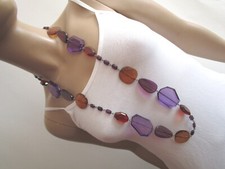 Modekette lang Damen Hals Kette Bettelkette Silber Braun Lila Lagenlook NEU!