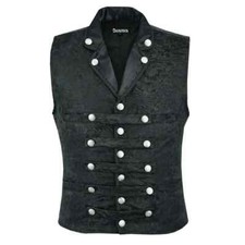 Mens Victorian Steampunk Captain Black Brocade Waistcoat Gentleman Vest
